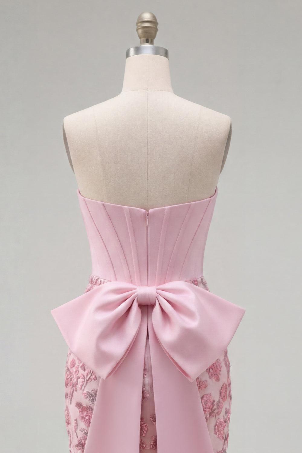 Dressystars Pink Floral Beaded Corset Tight Short Homecoming Dress with Bow