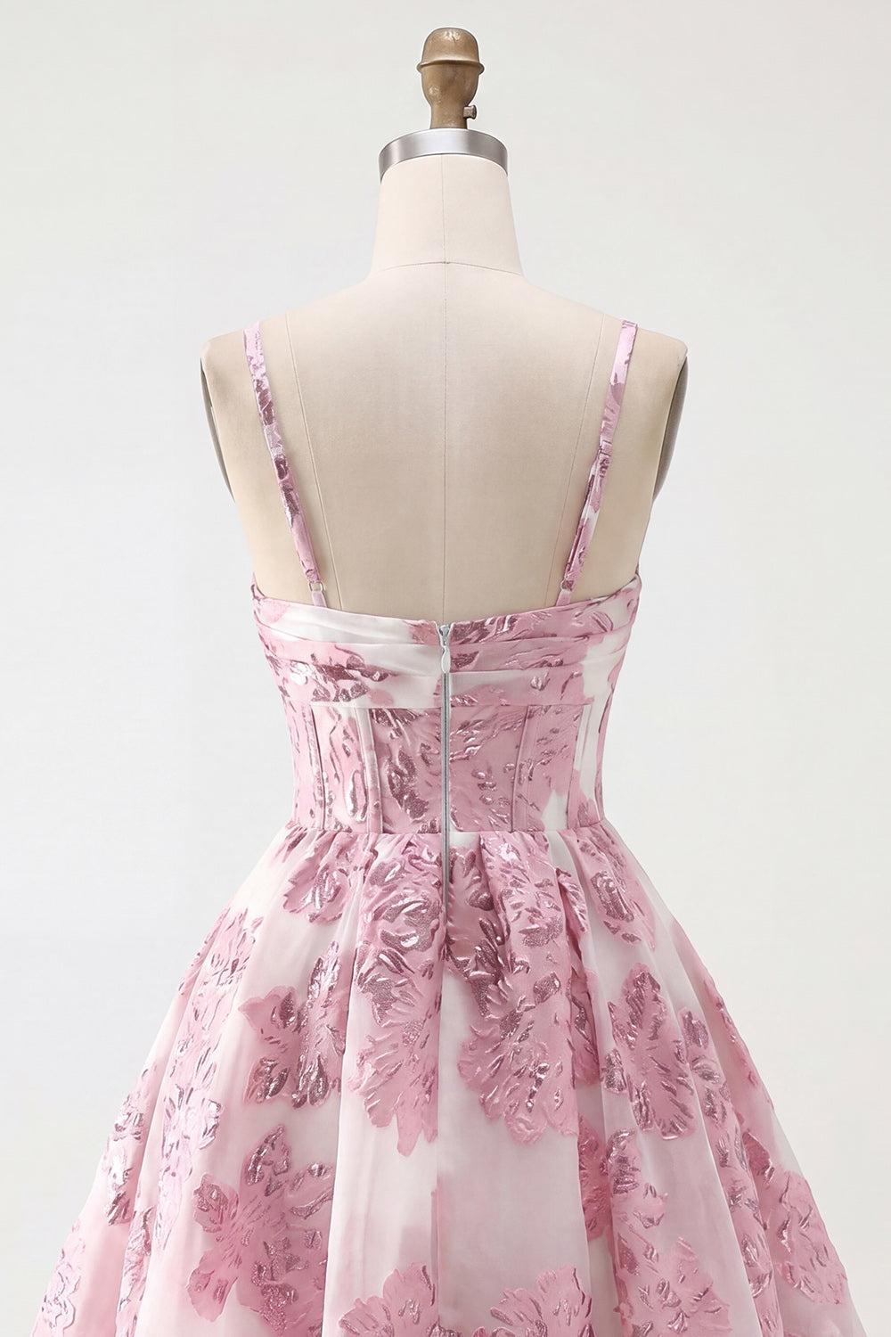 Dressystars Pink Floral Keyhole Corset Short Homecoming Dress with 3D Flower