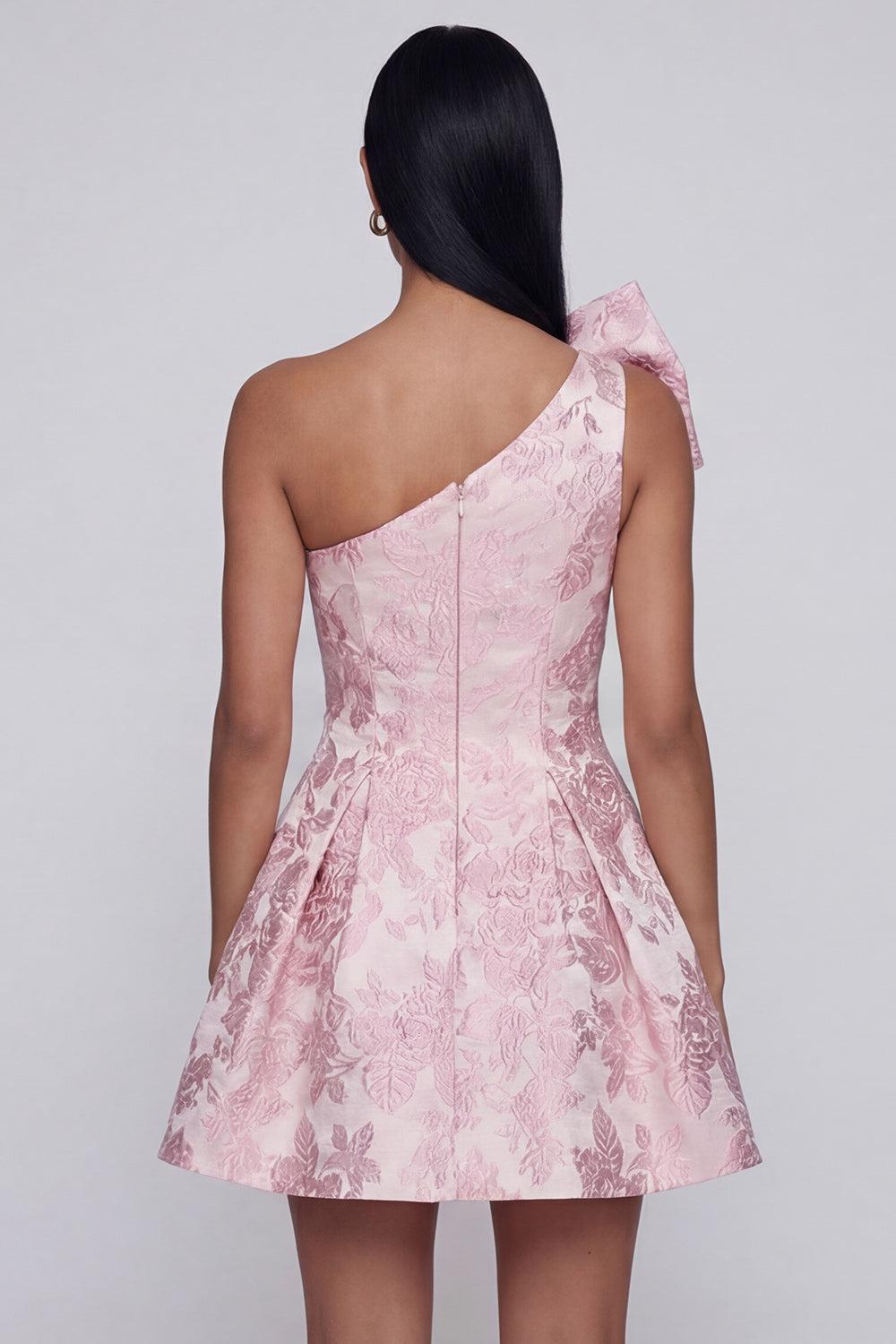 Dressystars Pink Floral One Shoulder A-Line Short Cocktail Dress with Bow