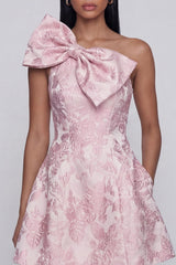 Dressystars Pink Floral One Shoulder A-Line Short Cocktail Dress with Bow