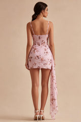 Dressystars Pink Floral Ruched Corset Tight Short Homecoming Dress with Sash