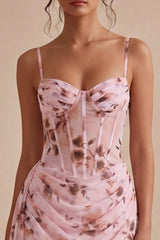 Dressystars Pink Floral Ruched Corset Tight Short Homecoming Dress with Sash