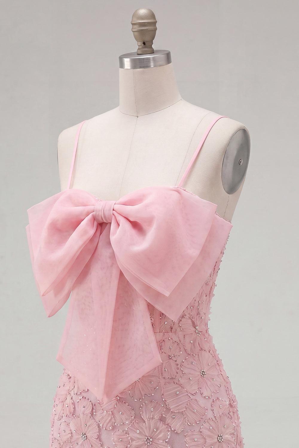 Dressystars Pink Floral Spaghetti Straps Tight Short Homecoming Dress with Pearl Details