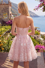 Dressystars Pink Floral Strapless Corset A-Line Short Homecoming Dress