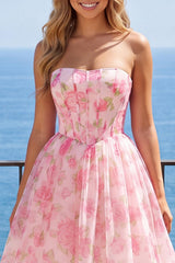 Dressystars Pink Floral Strapless Corset A-Line Short Homecoming Dress