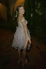 Dressystars Pink Homecoming Dress A-Line Off the Shoulder Tiered Short Prom Dress