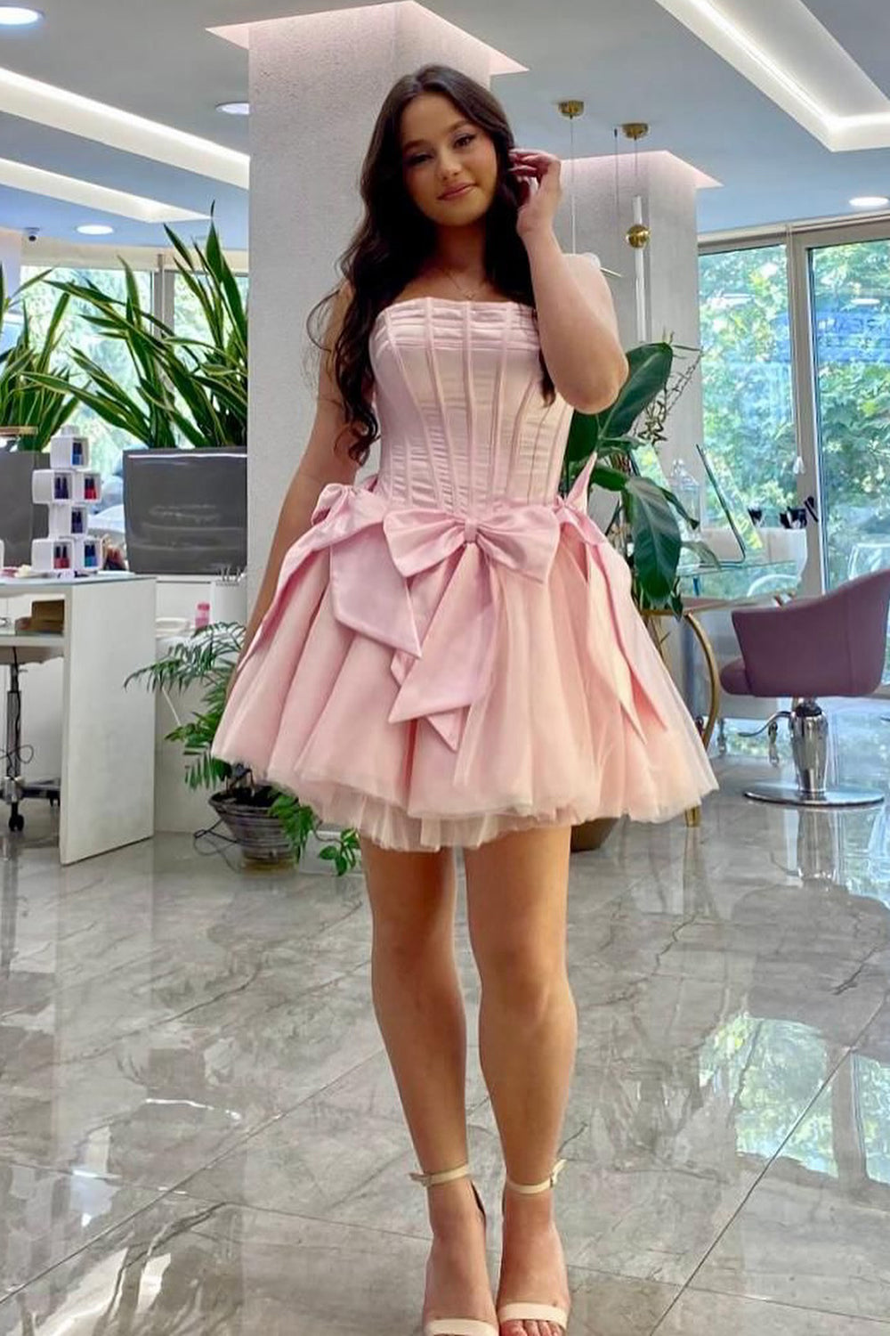 Dressystars Pink Homecoming Dress A Line Sweetheart Corset Short Prom Dress