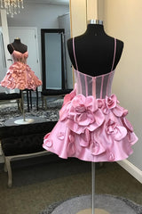 Dressystars Pink Homecoming Dress Corset A Line Short Prom Dress With 3D Flowers