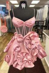Dressystars Pink Homecoming Dress Corset A Line Short Prom Dress With 3D Flowers