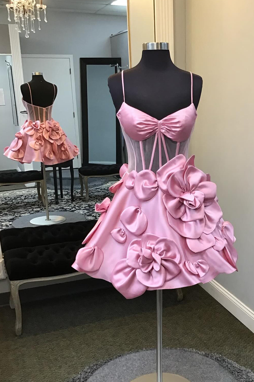Dressystars Pink Homecoming Dress Corset A Line Short Prom Dress With 3D Flowers