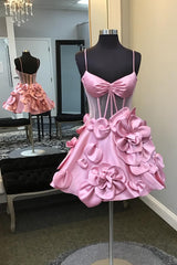Dressystars Pink Homecoming Dress Corset A Line Short Prom Dress With 3D Flowers