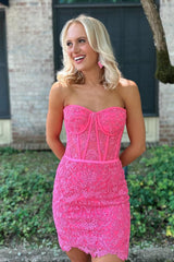 Dressystars Pink Homecoming Dress Corset Lace Tight Short Prom Dress