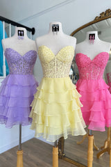 Dressystars Pink Homecoming Dress Corset Strapless A Line Short Prom Dress with Ruffles