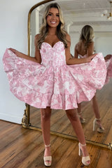 Dressystars Pink Homecoming Dress Corset Strapless A Line Short Prom Dress