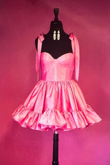 Dressystars Pink Homecoming Dress Ruched Corset A-Line Short Prom Dress