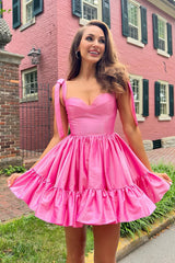 Dressystars Pink Homecoming Dress Ruched Corset A-Line Short Prom Dress
