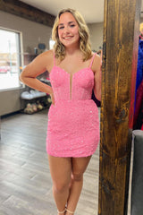 Dressystars Pink Homecoming Dress Sequin Corset Tight Short Prom Dress