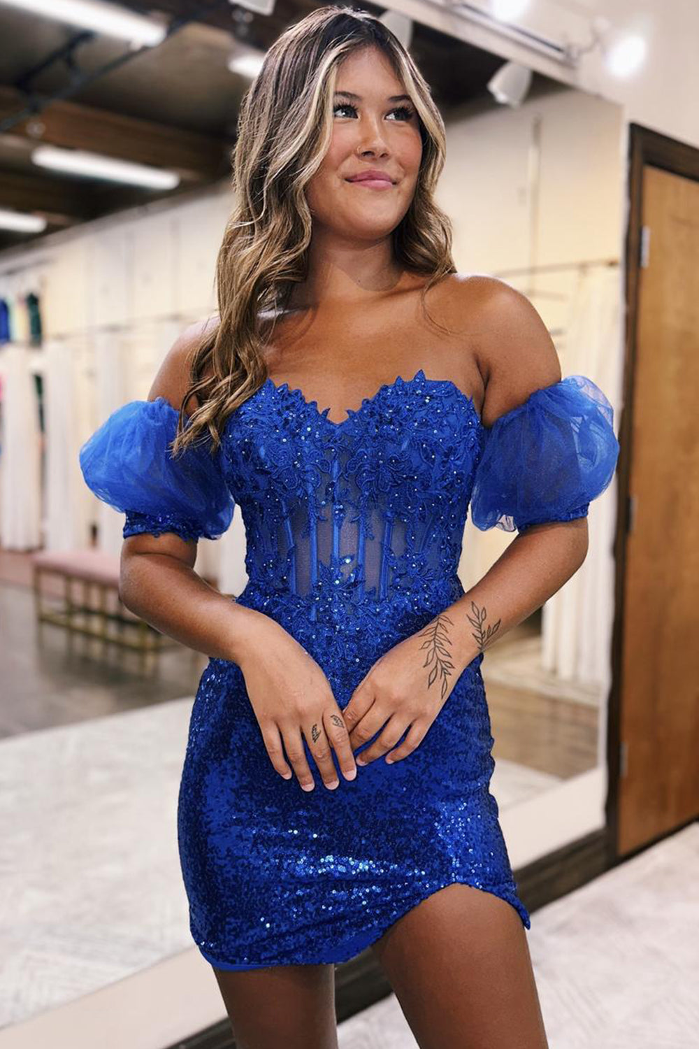 Dressystars Pink Homecoming Dress Tight Corset Sequined Short Prom Dress with Lace