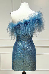 Dressystars Pink Homecoming Dress Tight Sequin Prom Dress with Feathers
