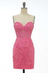 Dressystars Pink Homecoming Dress Tight Short Prom Dress with Appliques