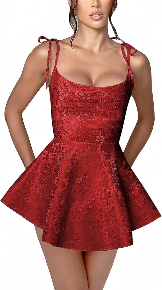 Dressystars Pink Jacquard Homecoming Dress Satin Spaghetti Straps Short Party Dress