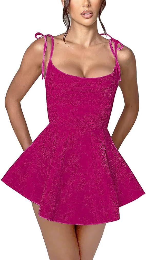 Dressystars Pink Jacquard Homecoming Dress Satin Spaghetti Straps Short Party Dress