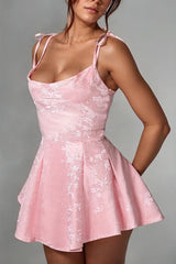 Dressystars Pink Jacquard Homecoming Dress Satin Spaghetti Straps Short Party Dress