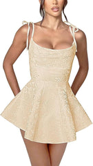 Dressystars Pink Jacquard Homecoming Dress Satin Spaghetti Straps Short Party Dress