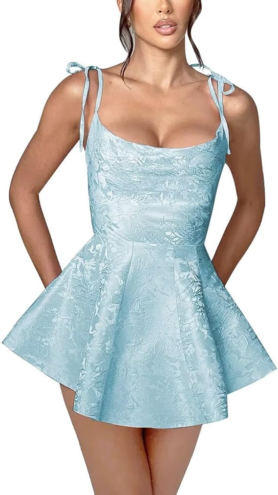 Dressystars Pink Jacquard Homecoming Dress Satin Spaghetti Straps Short Party Dress