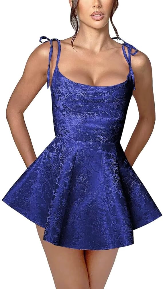 Dressystars Pink Jacquard Homecoming Dress Satin Spaghetti Straps Short Party Dress