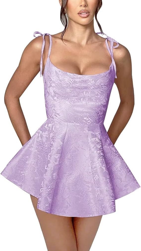 Dressystars Pink Jacquard Homecoming Dress Satin Spaghetti Straps Short Party Dress