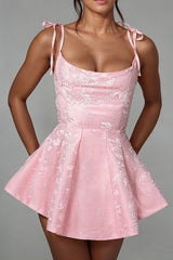Dressystars Pink Jacquard Homecoming Dress Satin Spaghetti Straps Short Party Dress