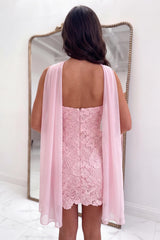 Dressystars Pink Neck Scarf Lace Tight Strapless Short Homecoming Dress