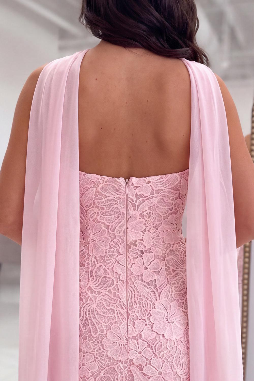 Dressystars Pink Neck Scarf Lace Tight Strapless Short Homecoming Dress