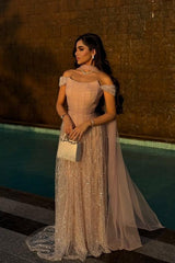 Dressystars Pink Off The Shoulder Beaded Formal Dress Sequined Tulle A Line Prom Evening Gown