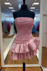 Dressystars Pink Pleated A Line Homecoming Dresses Short Cocktail Dresses With Bow