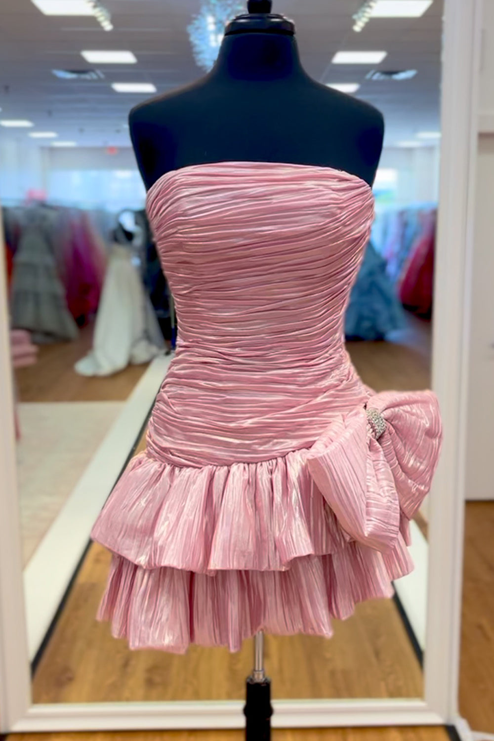 Dressystars Pink Pleated A Line Homecoming Dresses Short Cocktail Dresses With Bow