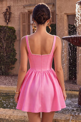 Dressystars Pink Satin A-Line Corset Beaded Short Homecoming Dress