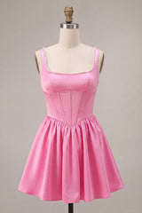 Dressystars Pink Satin A-Line Corset Beaded Short Homecoming Dress