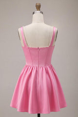 Dressystars Pink Satin A-Line Corset Beaded Short Homecoming Dress