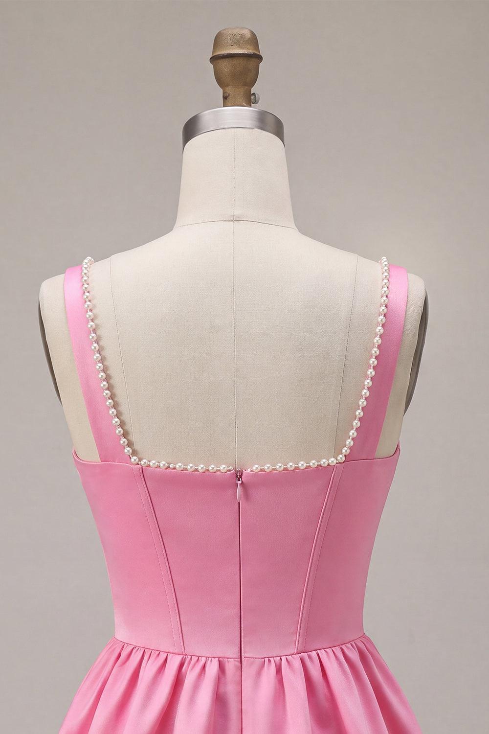 Dressystars Pink Satin A-Line Corset Beaded Short Homecoming Dress