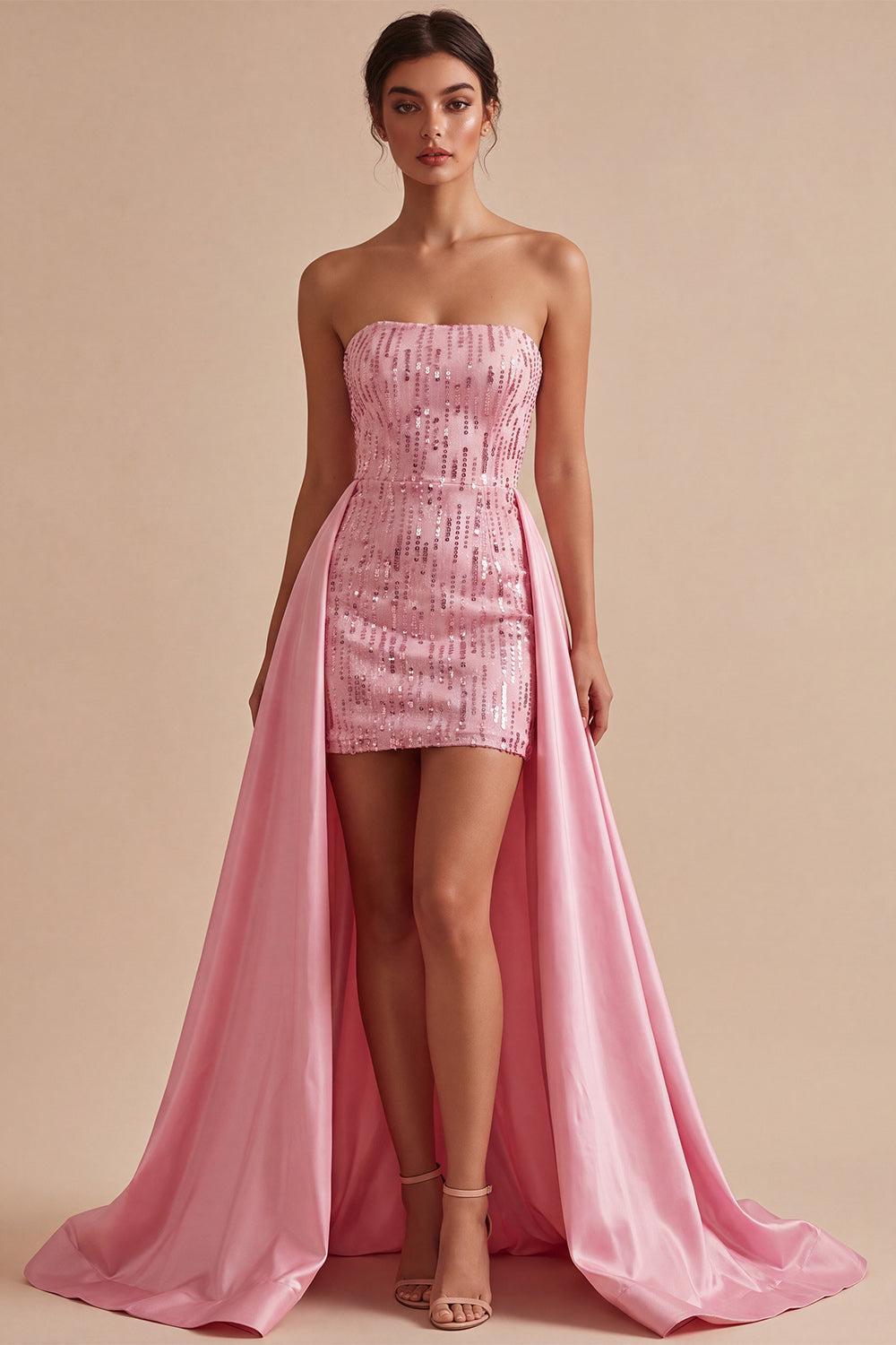 Dressystars Pink Sequin Short Tight Homecoming Dress with Cape