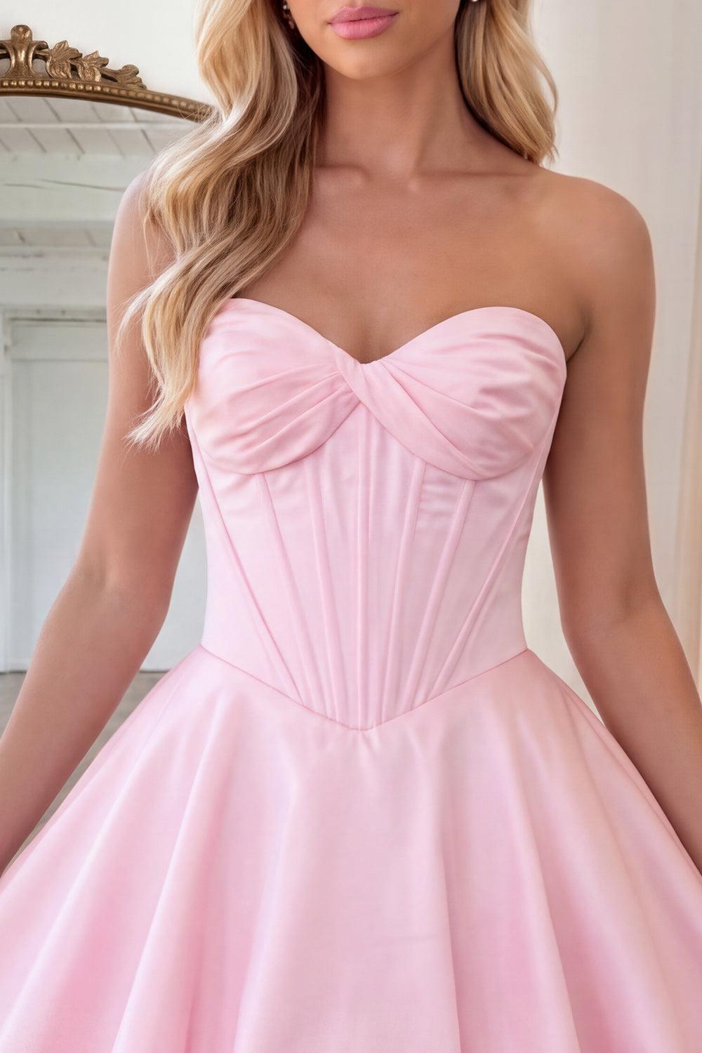 Dressystars Pink Strapless A Line Short Corset Bubble Homecoming Dress