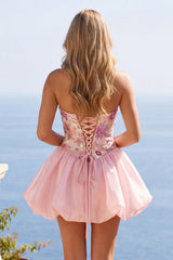 Dressystars Pink Strapless Floral Beaded A-Line Short Homecoming Dress