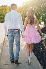 Dressystars Pink Sweetheart A Line Corset Tiered Short Homecoming Dress