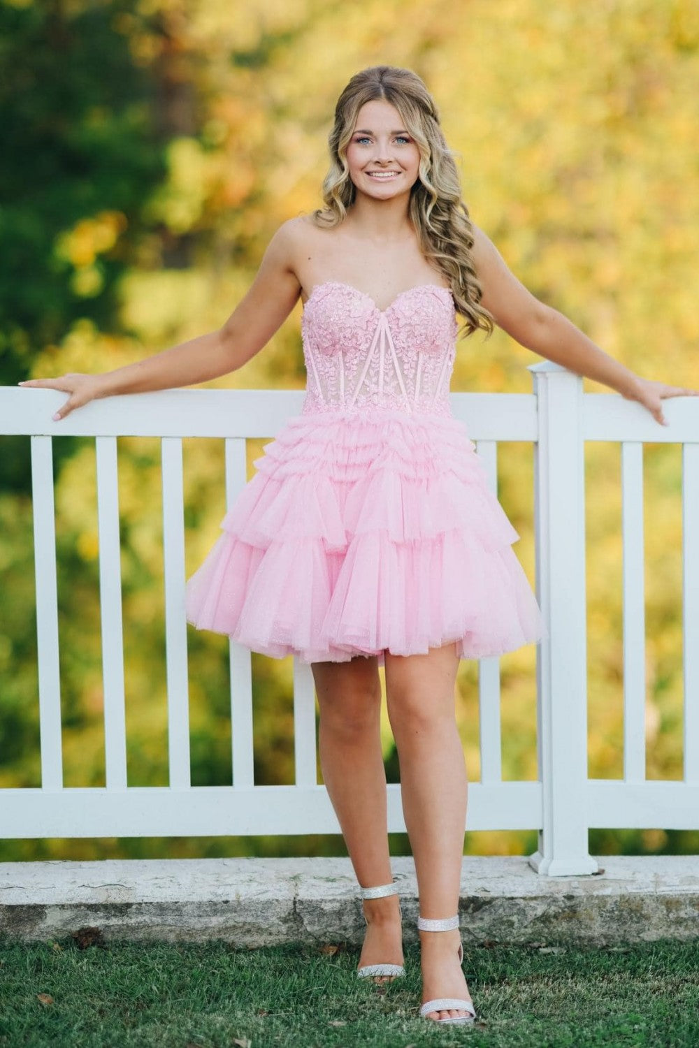 Dressystars Pink Sweetheart A Line Corset Tiered Short Homecoming Dress