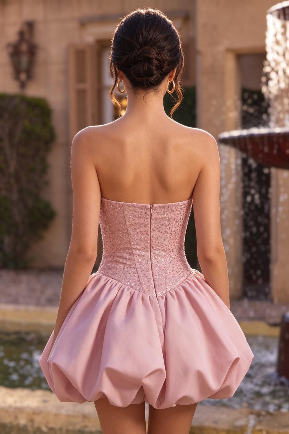 Dressystars Pink Sweetheart Beaded A Line Short Corset Homecoming Dress