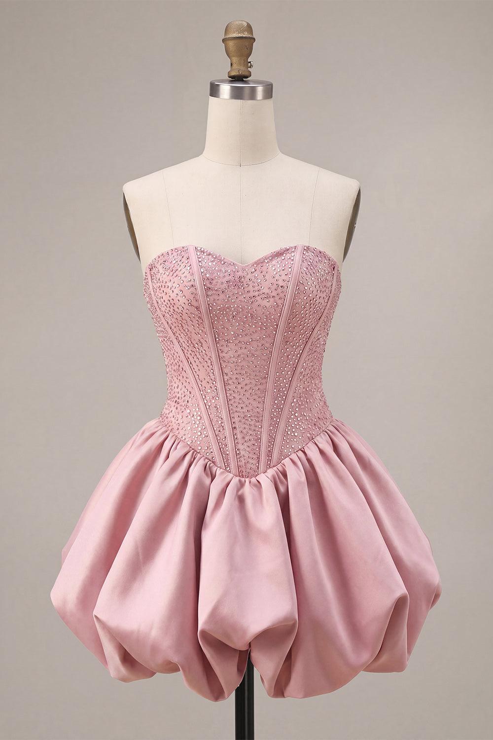 Dressystars Pink Sweetheart Beaded A Line Short Corset Homecoming Dress