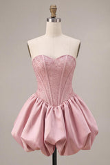 Dressystars Pink Sweetheart Beaded A Line Short Corset Homecoming Dress
