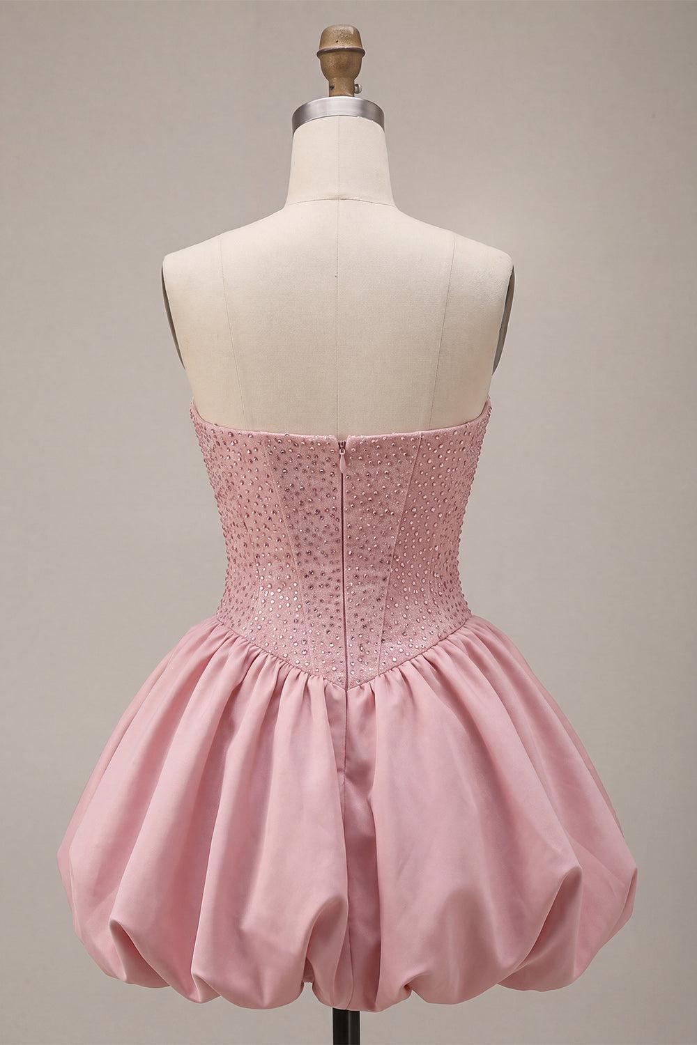 Dressystars Pink Sweetheart Beaded A Line Short Corset Homecoming Dress